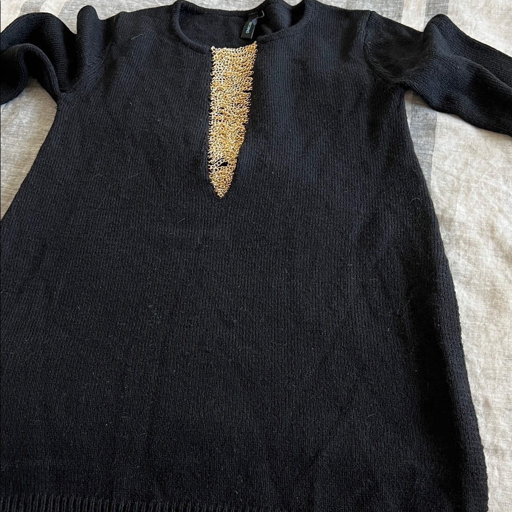 Guess by Marciano Black Crewneck Sweater with Gold Front Accent